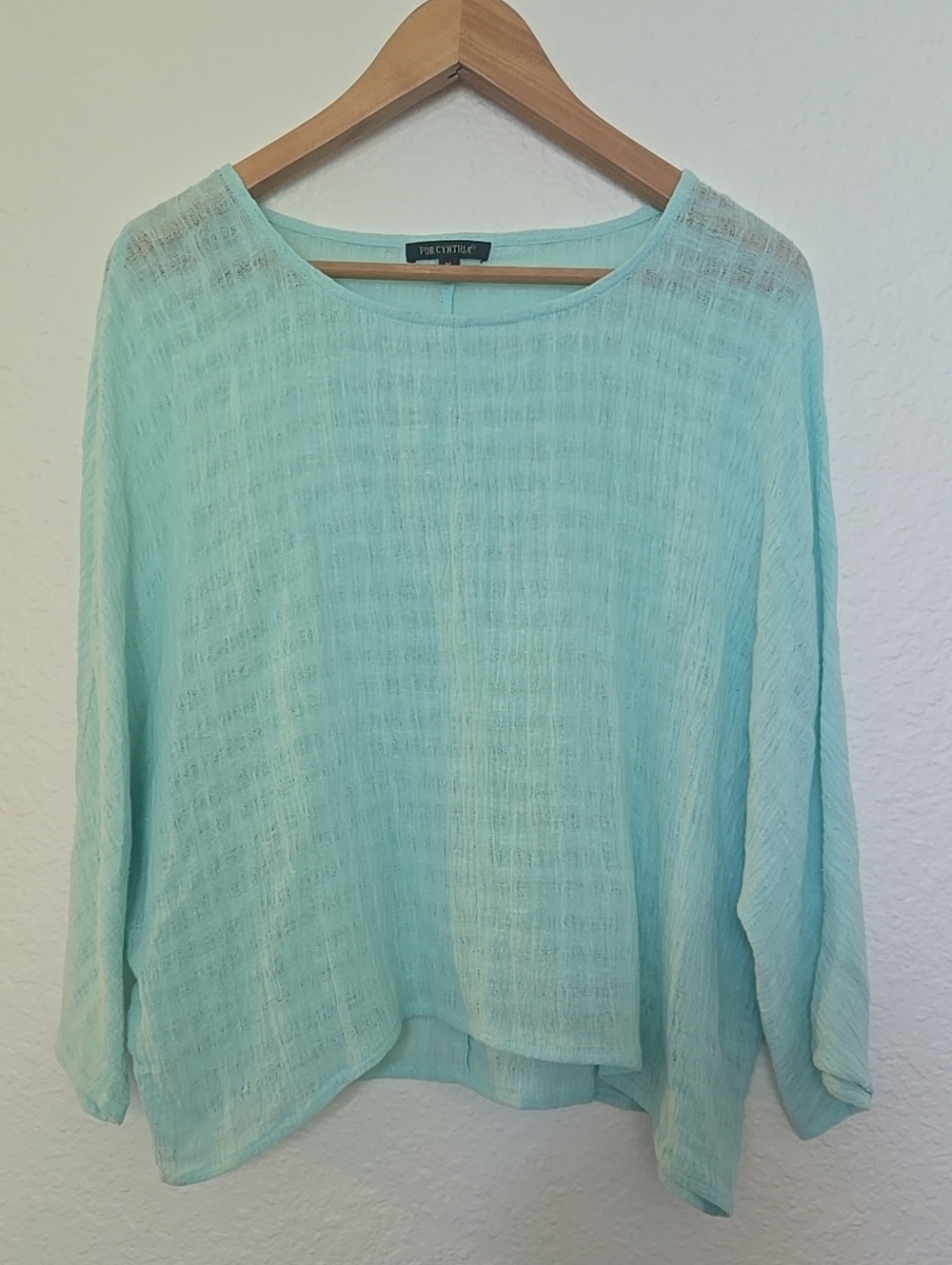 For Cynthia Light Aqua Breezy Linen/Cotton Blend Medium Women's Top